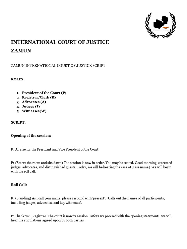 ZAMUN International Court Script | PDF | Witness | Testimony