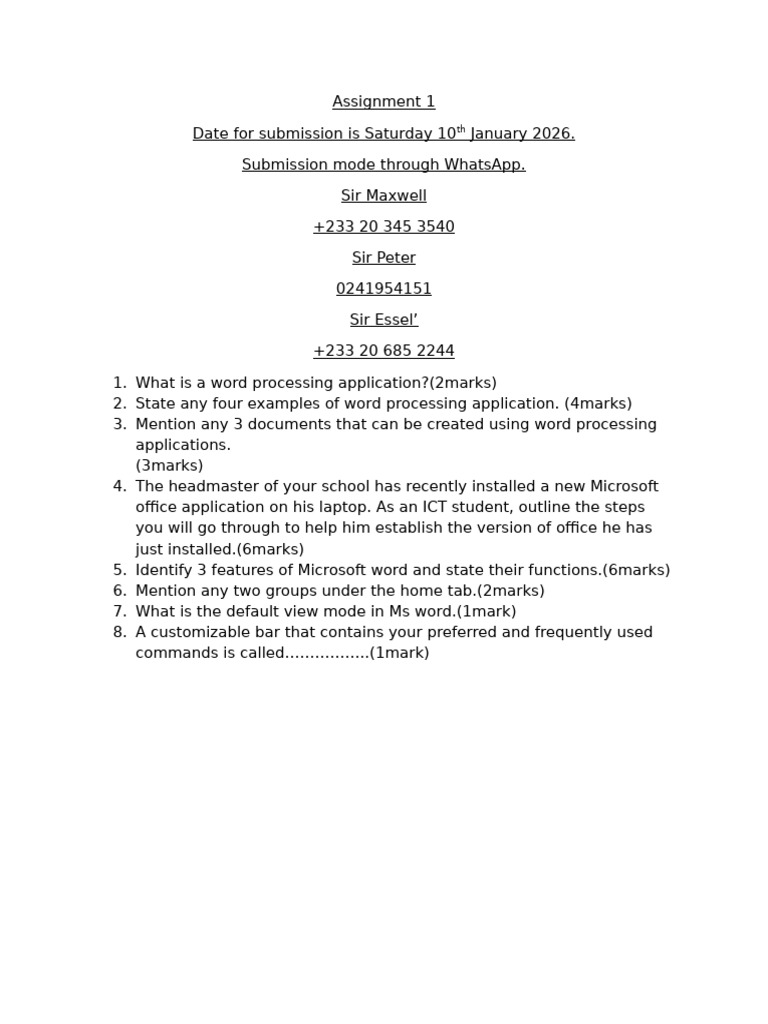 Word Processing Assignment Questions | PDF