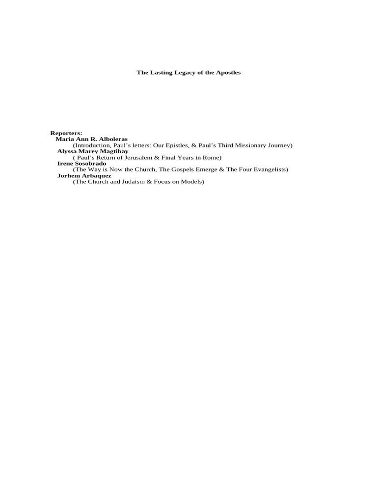 Apostolic Legacy: Paul and Early Church | PDF | Paul The Apostle | Jesus
