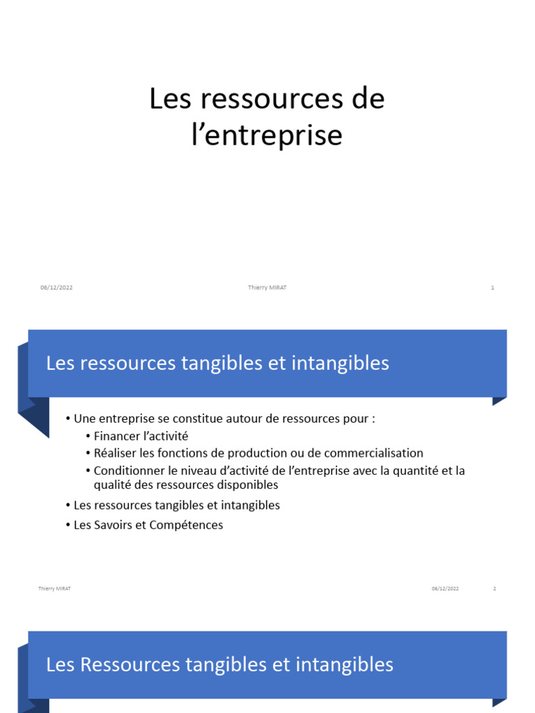 Ressources d'entreprise : tangibles et intangibles | PDF | Business ...