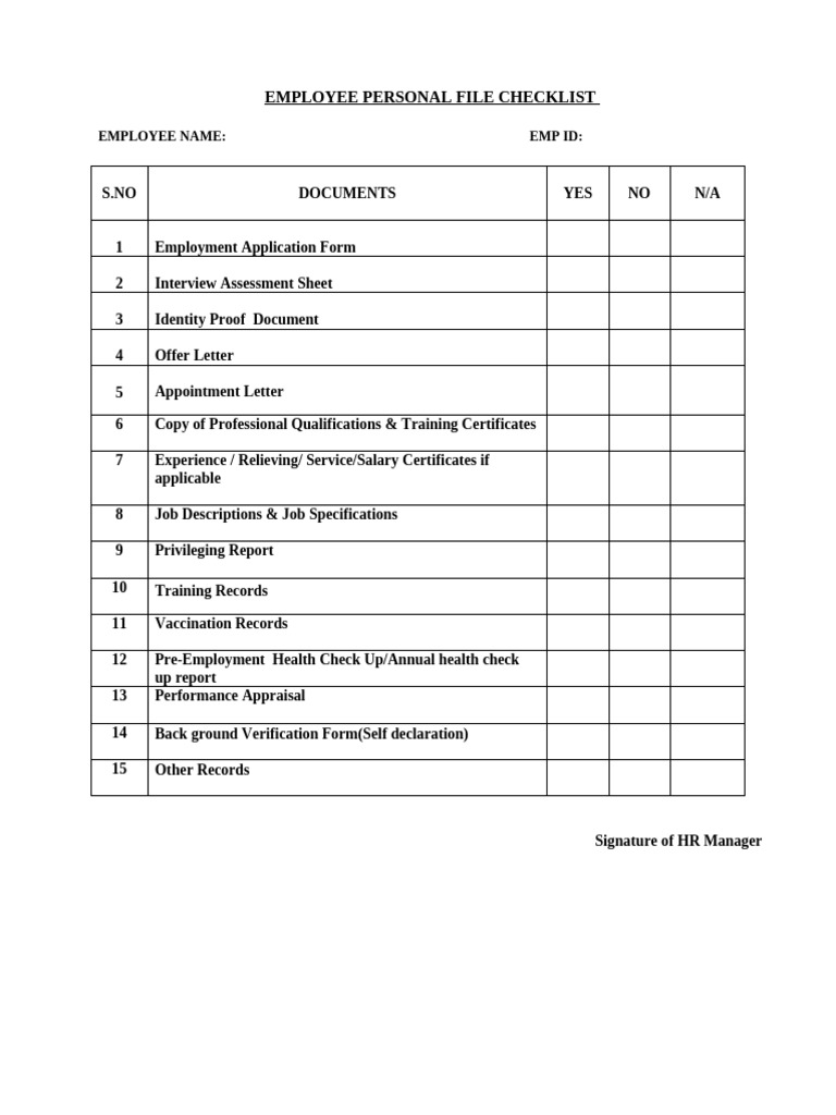 Employee Personal File Checklist | PDF