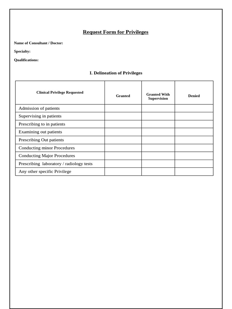 Privilege Request Form for Medical Staff | PDF