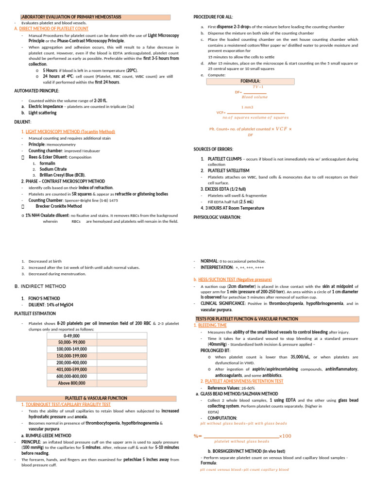 Primary Hemostasis Laboratory Evaluation | PDF | Coagulation | Platelet