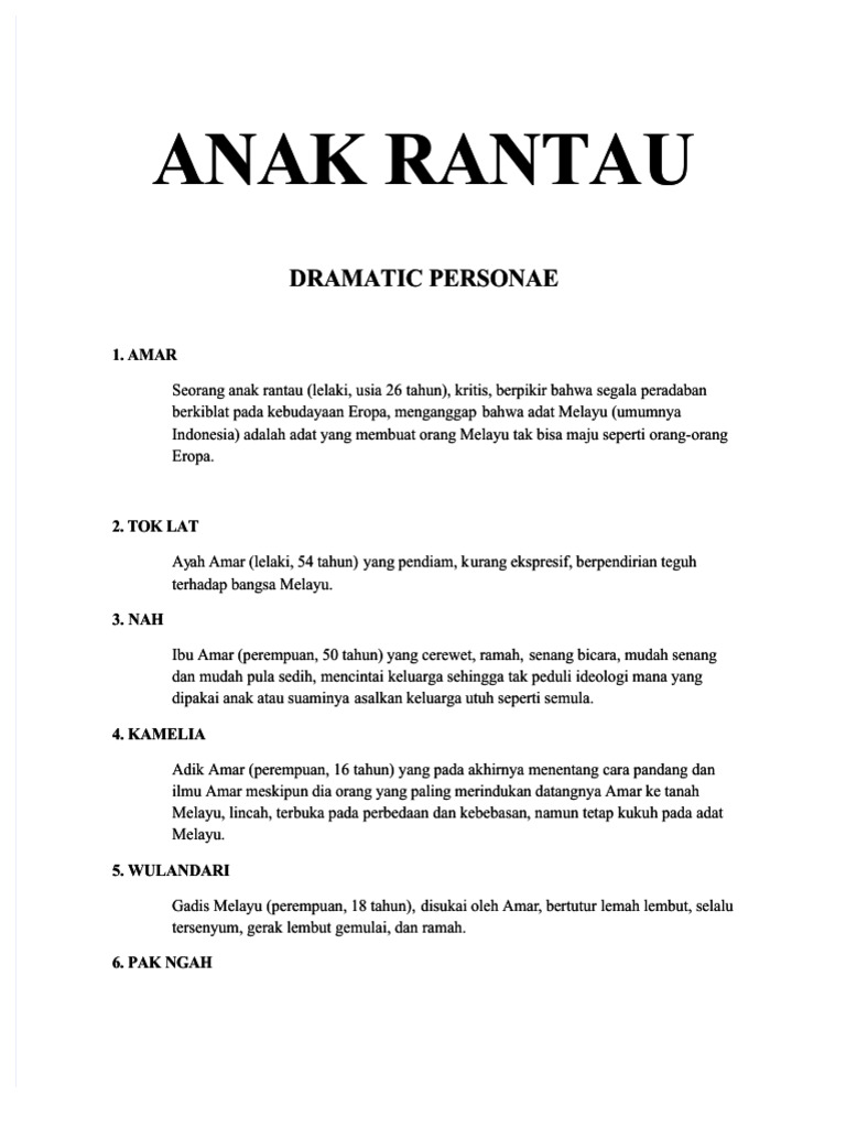 Karakter dalam Drama Anak Rantau | PDF