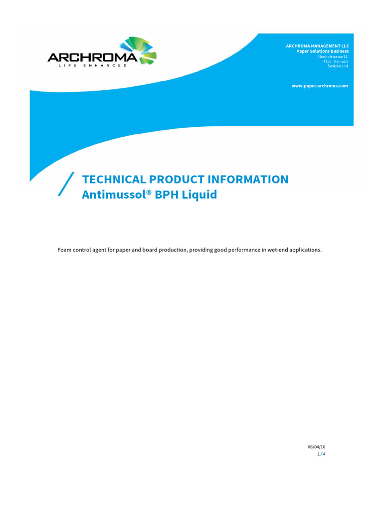 Antimussol® BPH: Defoamer for Paper Production | PDF | Liquids | Foam