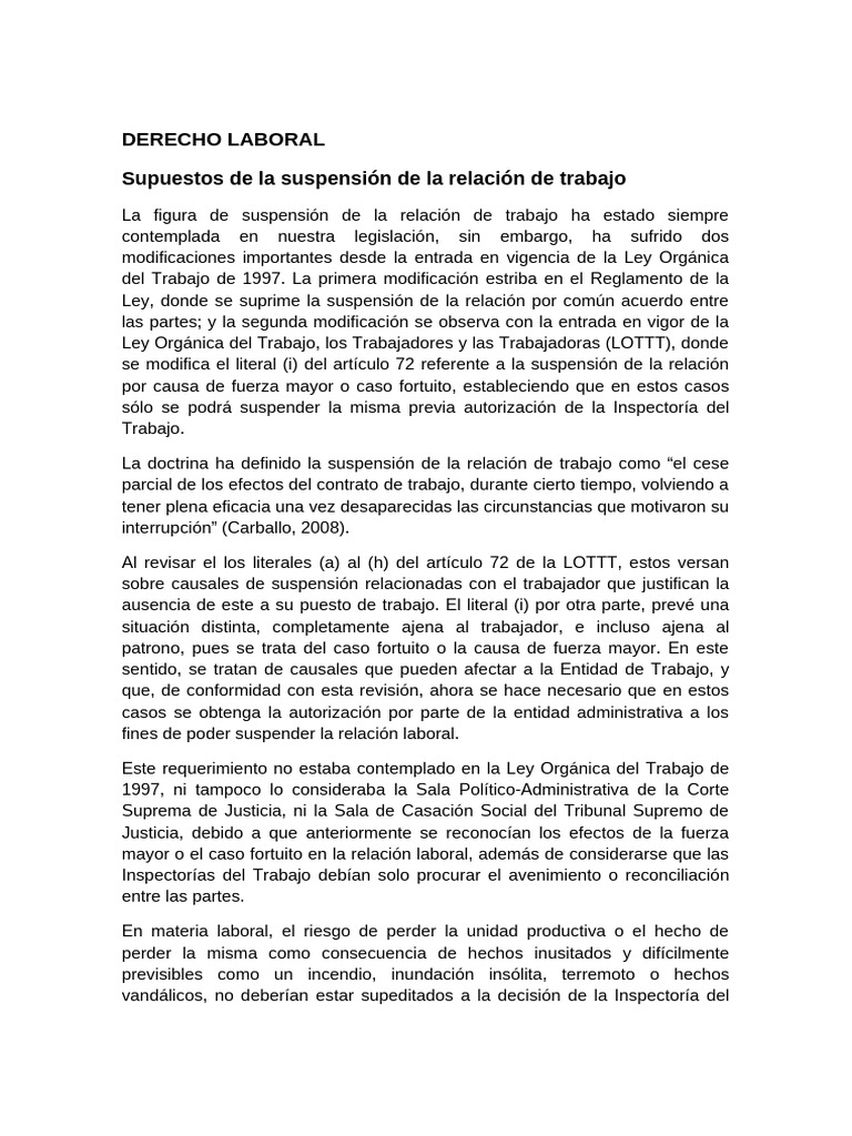 Suspensión de la Relación Laboral en Venezuela | PDF | Derecho laboral ...