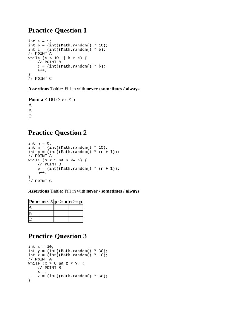 Java Random Number Practice Questions | PDF