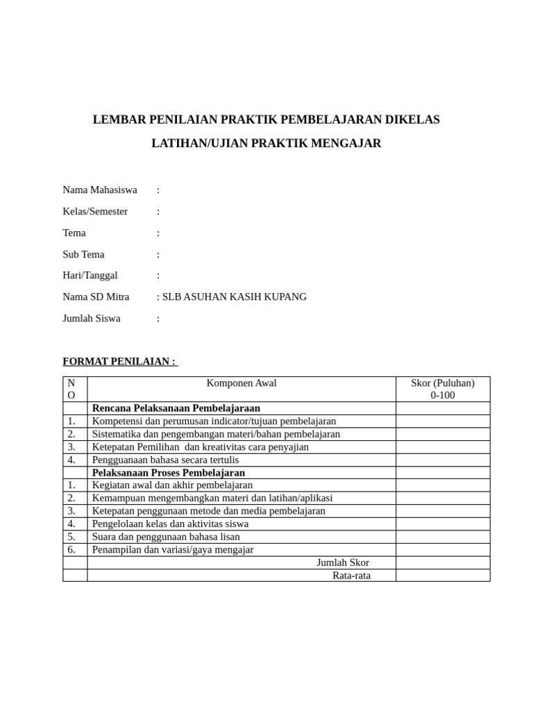 Penilaian Praktik Mengajar di Kelas SLB | PDF