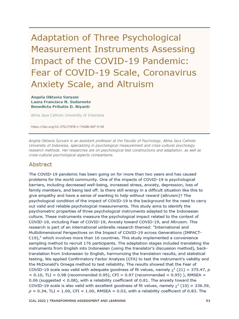 Adaptation of Three Psychological Measurement Instruments Assessi | PDF ...