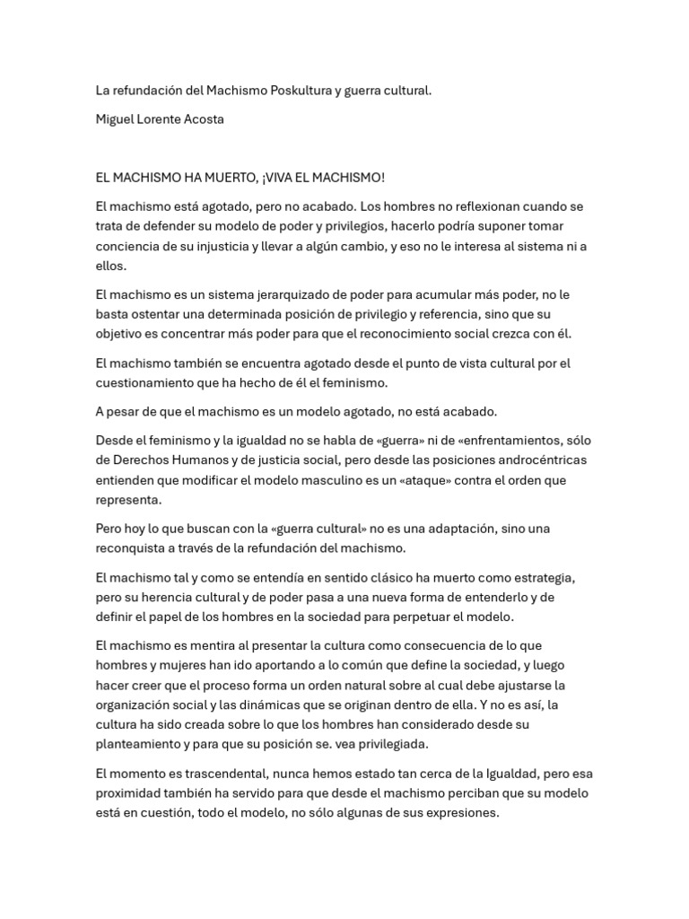 Refundación del Machismo en la Cultura | PDF | Machismo | Feminismo