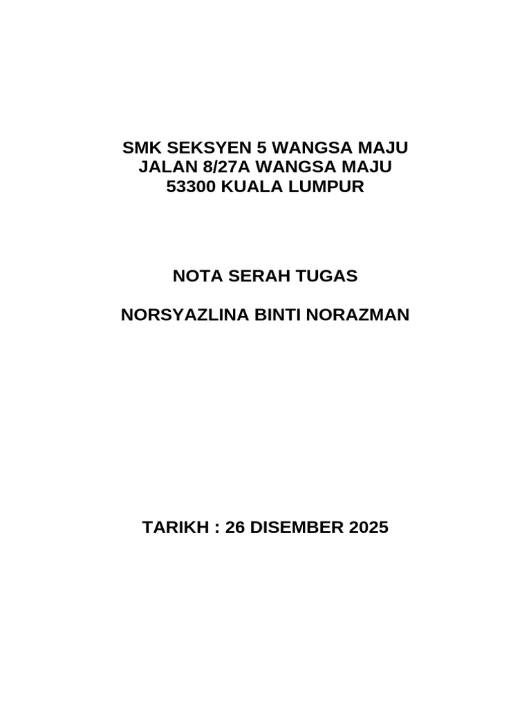 Nota Serah Tugas NN | PDF