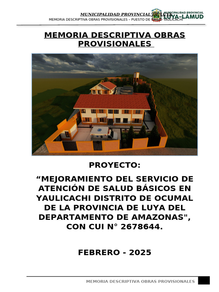 Mejoramiento Puesto Salud Yaulicachi | PDF | Topografía | Cuidado de la ...