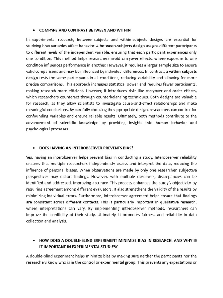 Bias Prevention in Experimental Research | PDF | Experiment | Bias