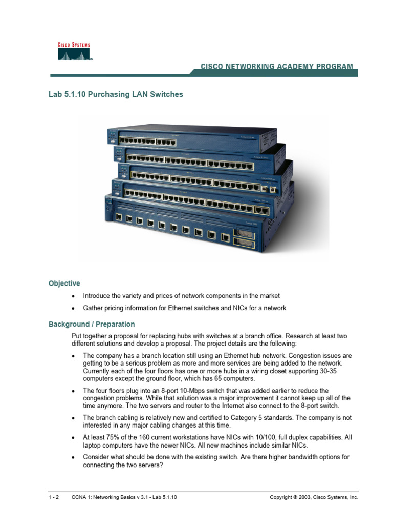 CCNA1 Lab 5 1 10 en | PDF | Computer Network | Network Switch