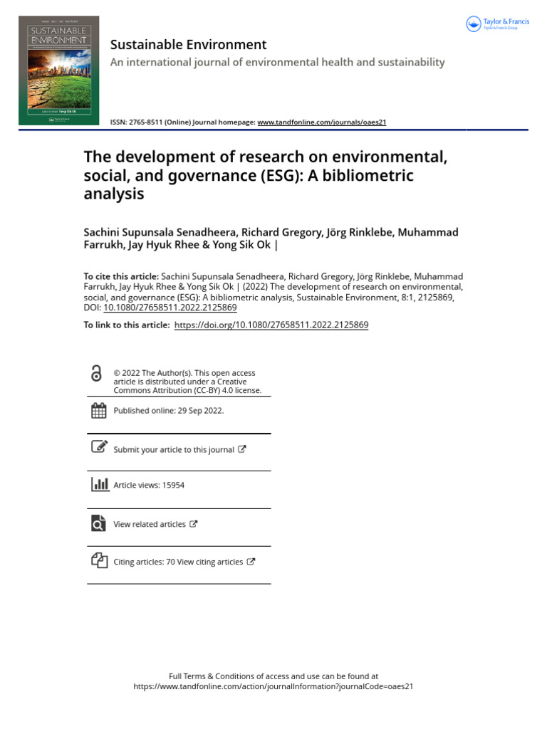 The development of research on environmental social and governance ESG ...