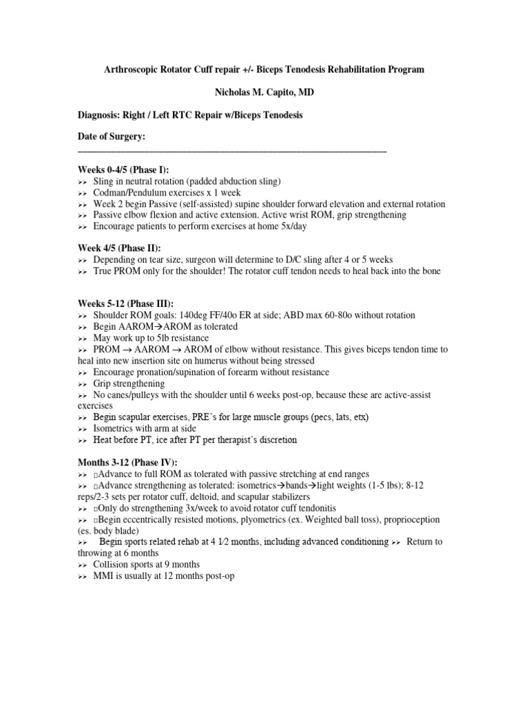 Rotator Cuff Repair Rehab Program | PDF