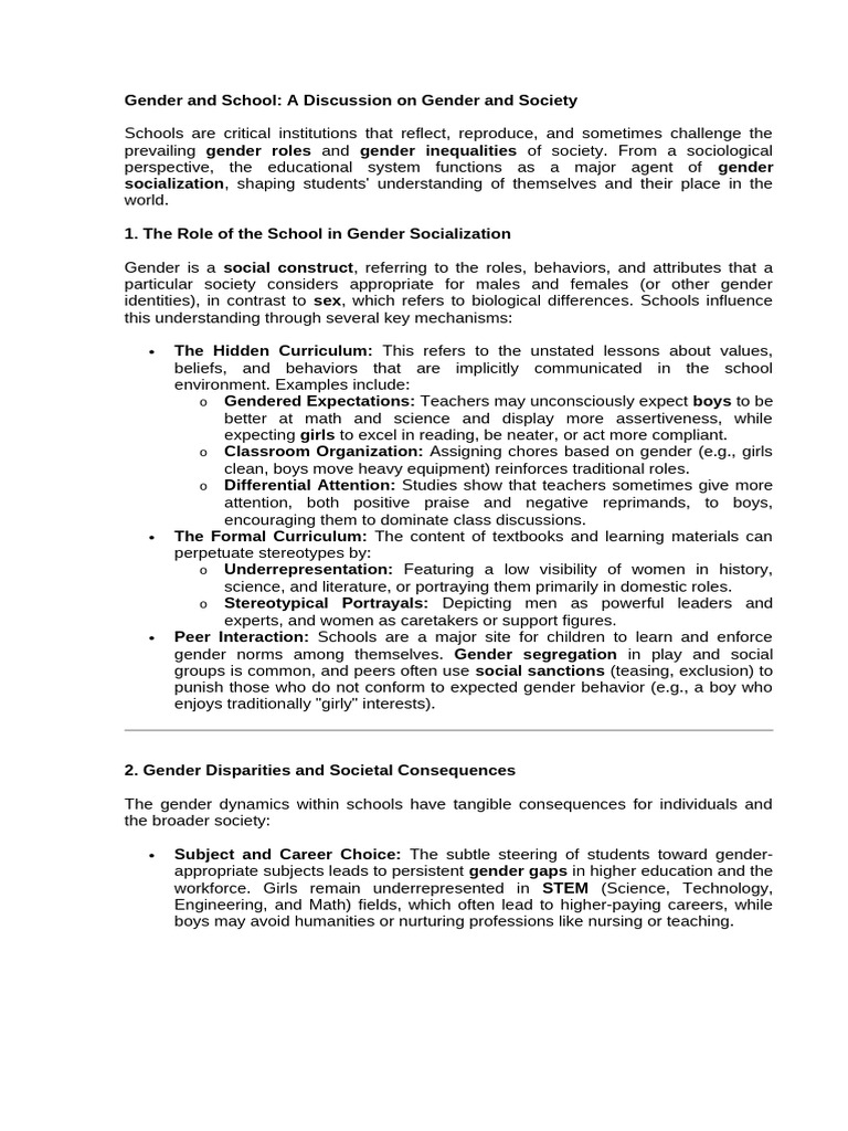 Gender and School | PDF | Gender | Gender Studies