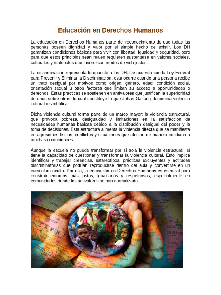 Educación en Derechos Humanos en la Escuela | PDF | Discriminación ...