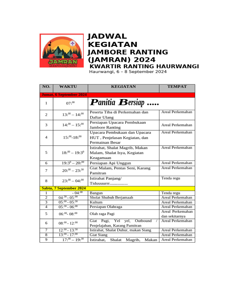 Jadwal Jambore Ranting 2024 Haurwangi | PDF