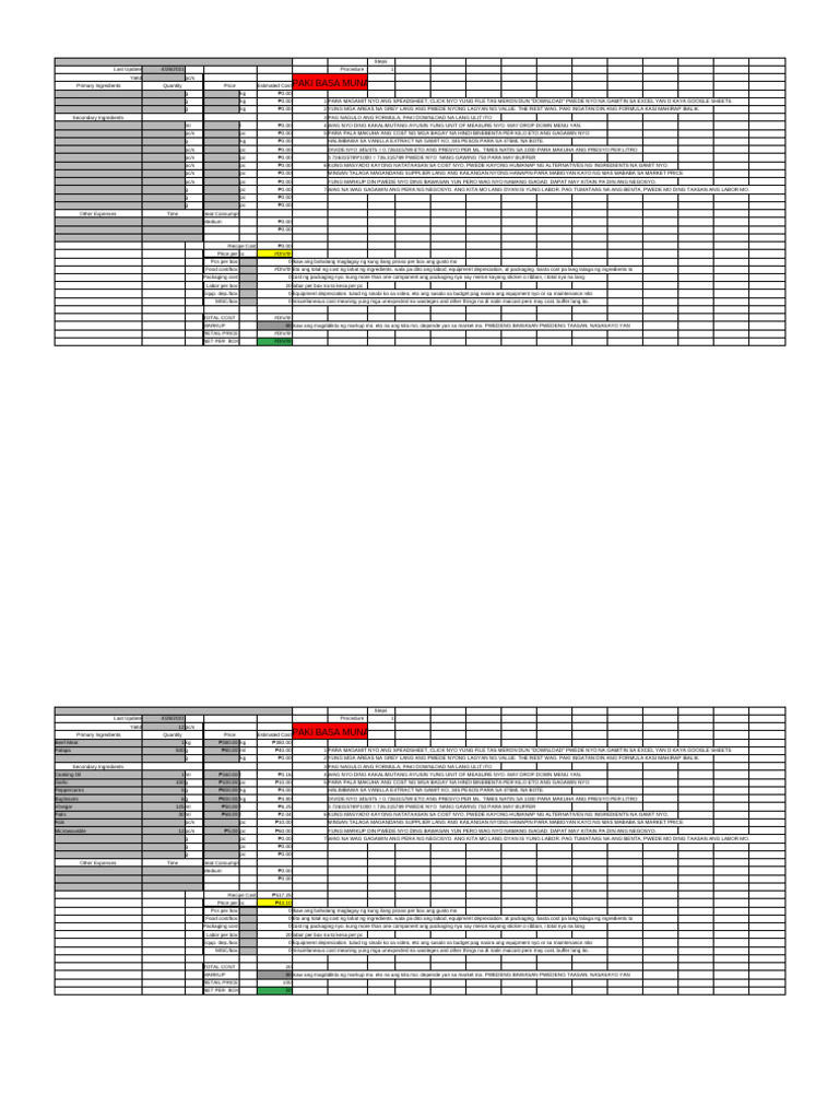 Costing Ninong Ry | PDF