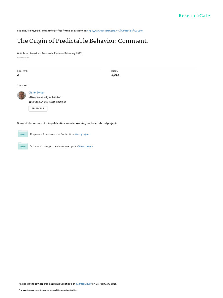 The Origin of Predictable Behavior | PDF