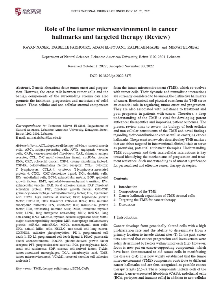 Role of the Tumor Microenvironment in Cancer Hallmarks and Targeted ...