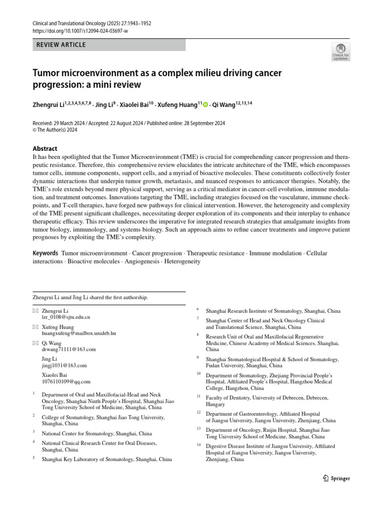 Tumor Microenvironment and Cancer Progression | PDF | Metastasis ...