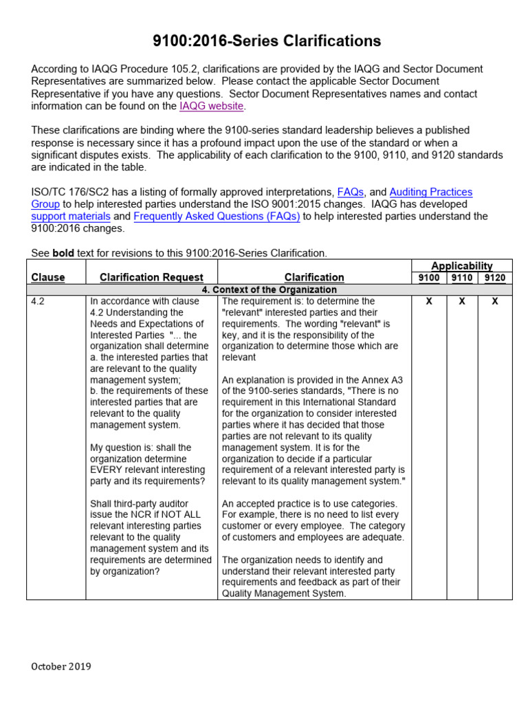 9100:2016 Series Clarifications Summary | PDF | Calibration ...