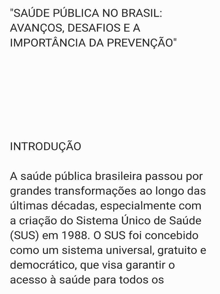 SAÚDE PÚBLICA NO BRASIL | PDF