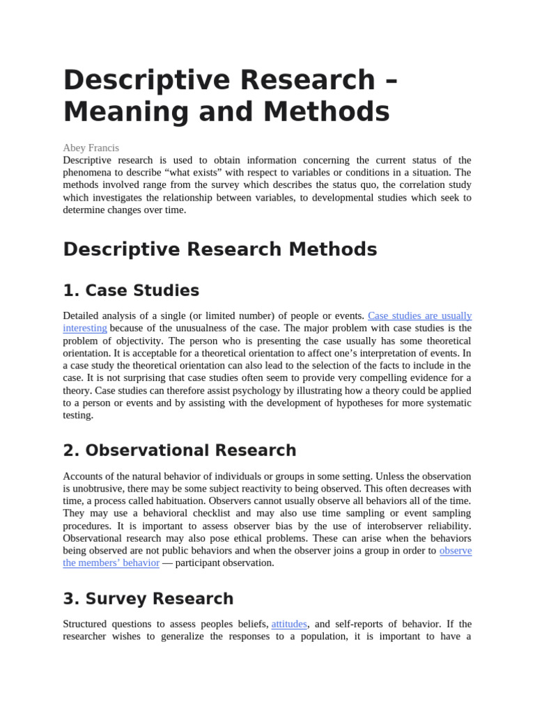 Descriptive Research: Methods Explained | PDF | Survey Methodology ...