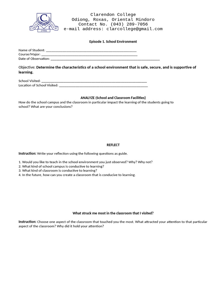 School Environment Observation Guide | PDF