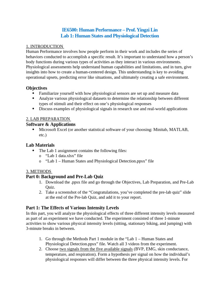 Human Performance Lab: Physiological Detection | PDF | Student's T Test ...