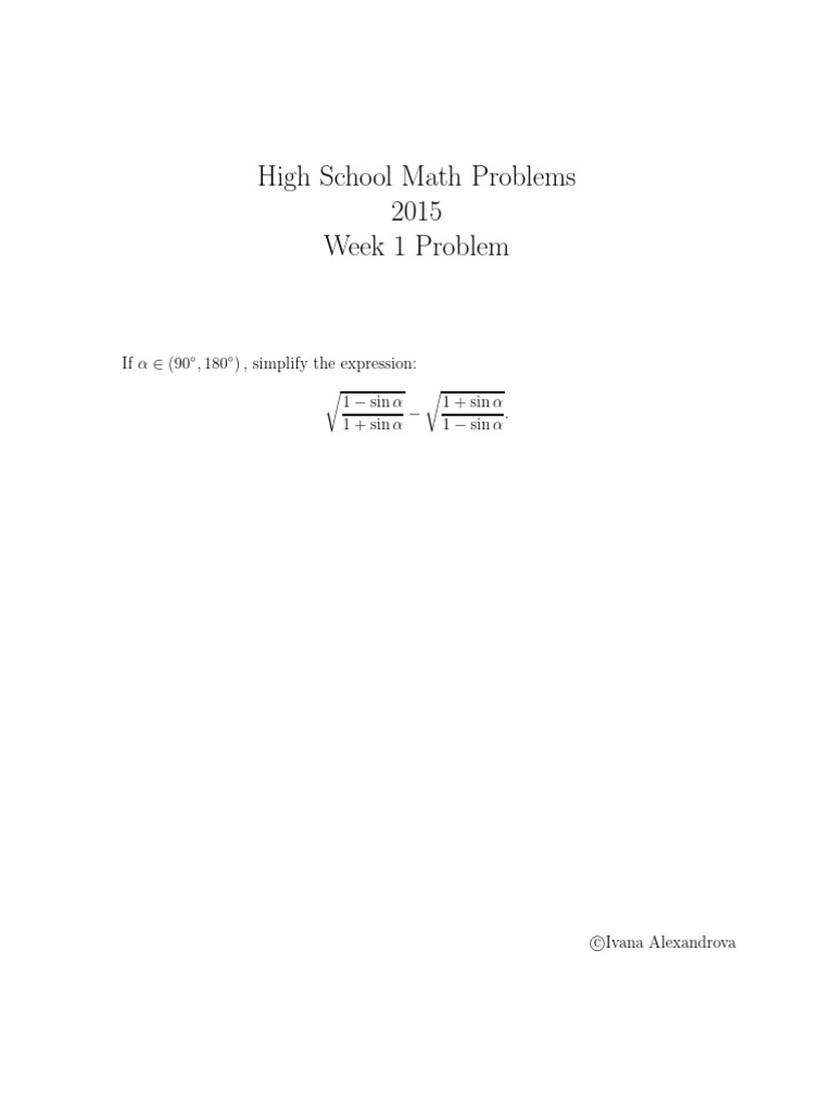 High School Math Problems 2015 | PDF | Square Root | Angle