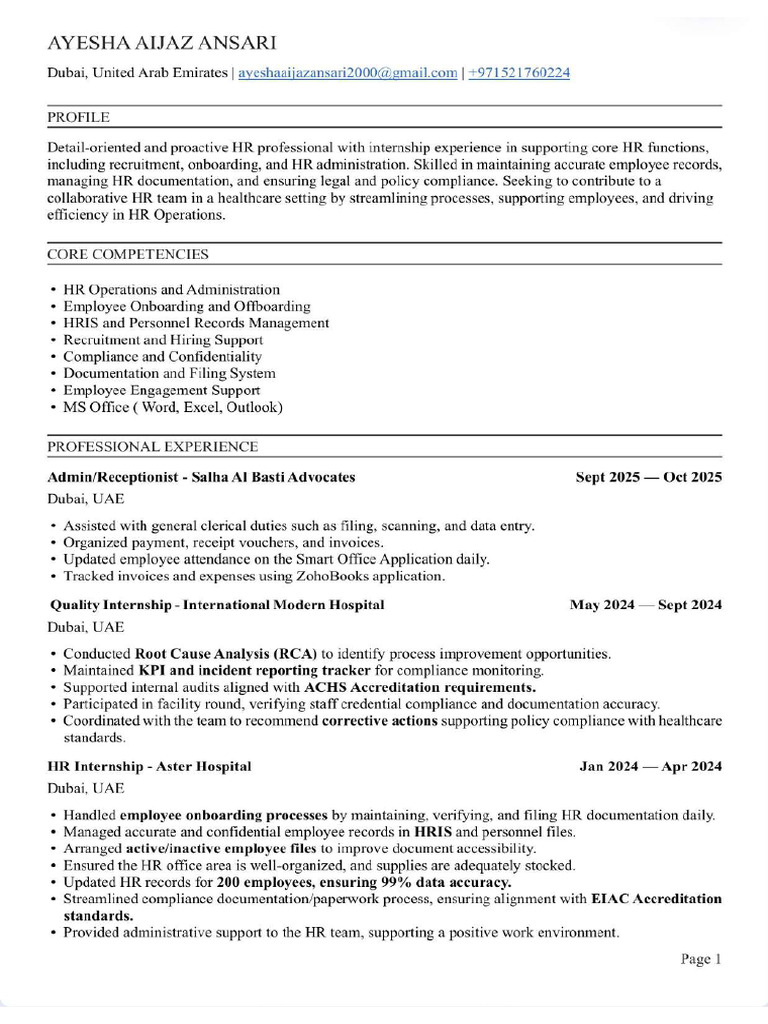 Ayesha Aijaz Ansari Resume | PDF