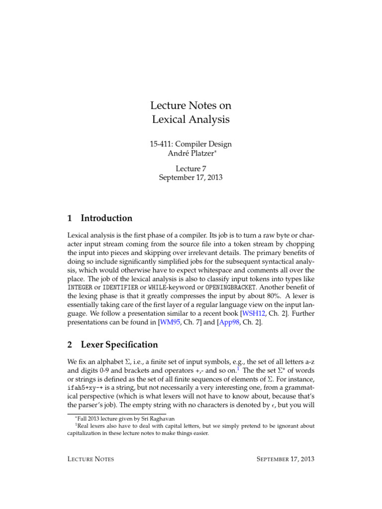 Lexical Analysis Notes | PDF | Formalism (Deductive) | Computer Programming