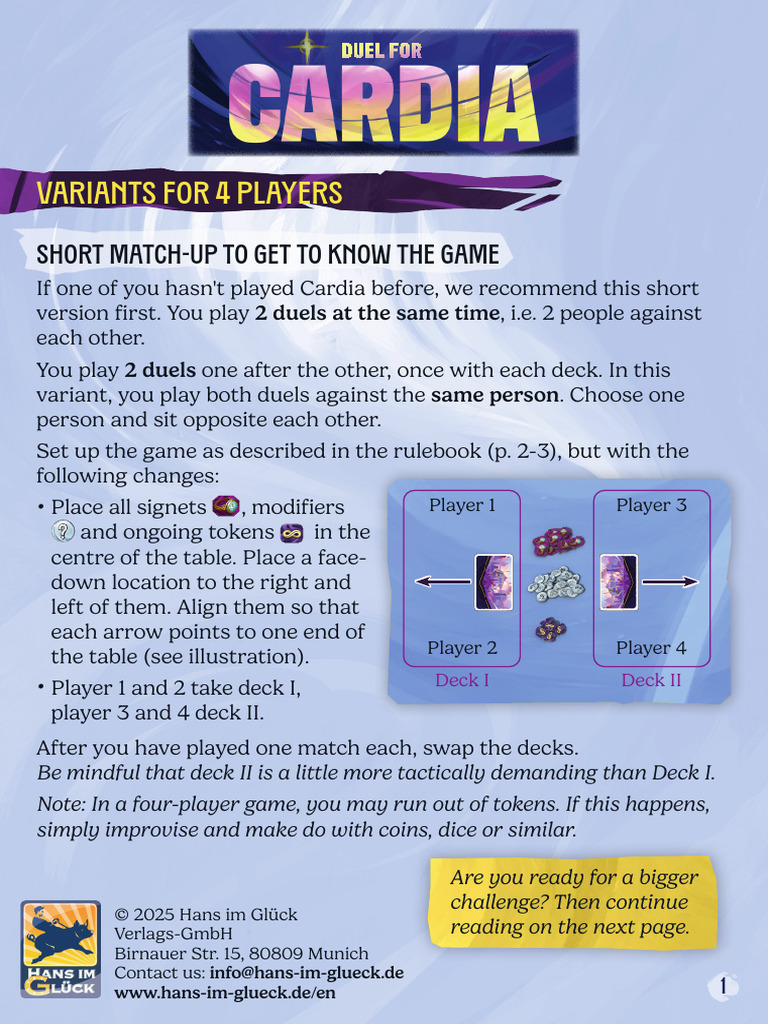 Cardia 4-Player Duel Variants Guide | PDF | Ephemera | Playing Cards