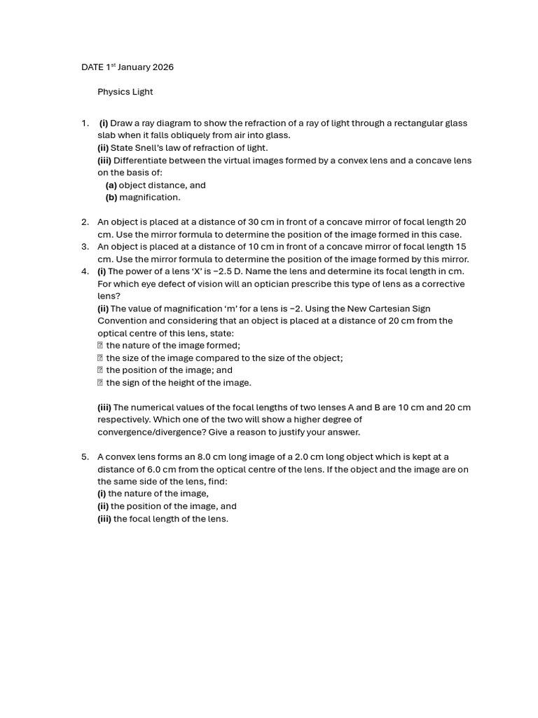 Light Refraction and Lens Properties Guide | PDF