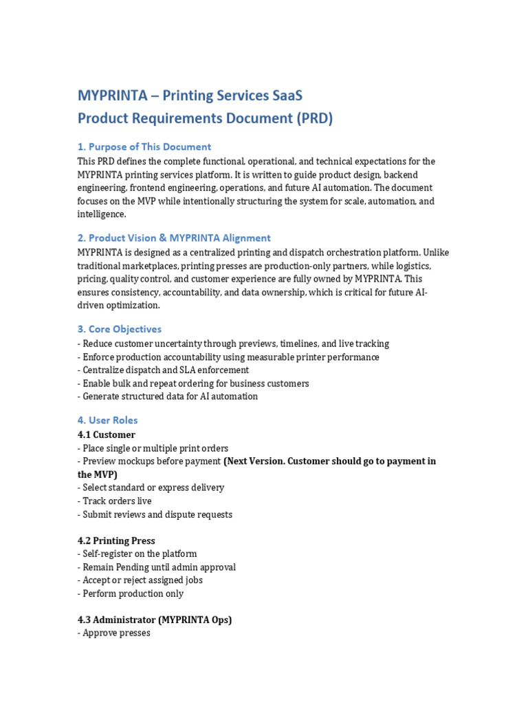 Myprinta Full Prd v1 | PDF | Service Level Agreement | Point Of Sale