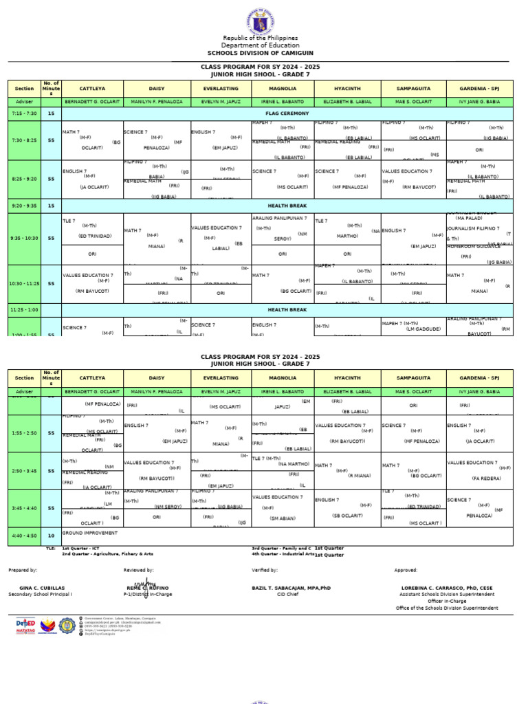 JHS Class Program '24-'25 NEW | PDF | Secondary Education | Schools