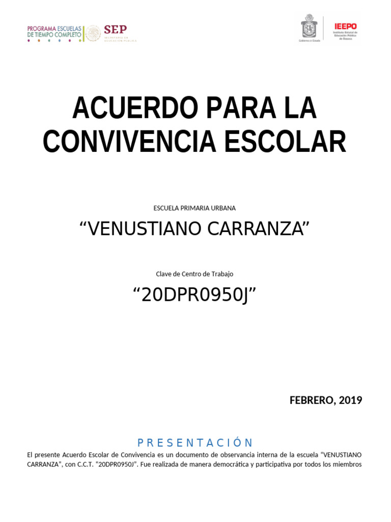 Acuerdo Escolar de Convivencia | PDF | Enseñando | Escuelas