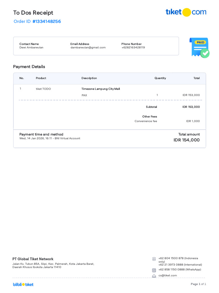 Receipt - Order Id 1334148256 | PDF