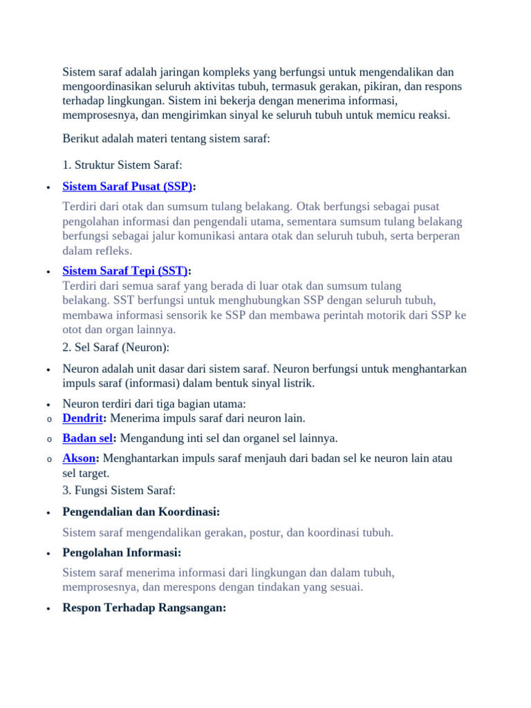 Struktur dan Fungsi Sistem Saraf | PDF