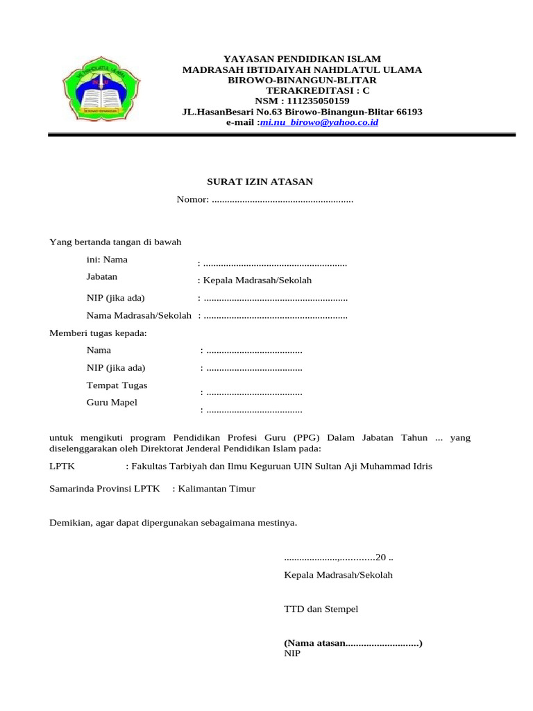 Contoh Format Surat Izin Atasan | PDF
