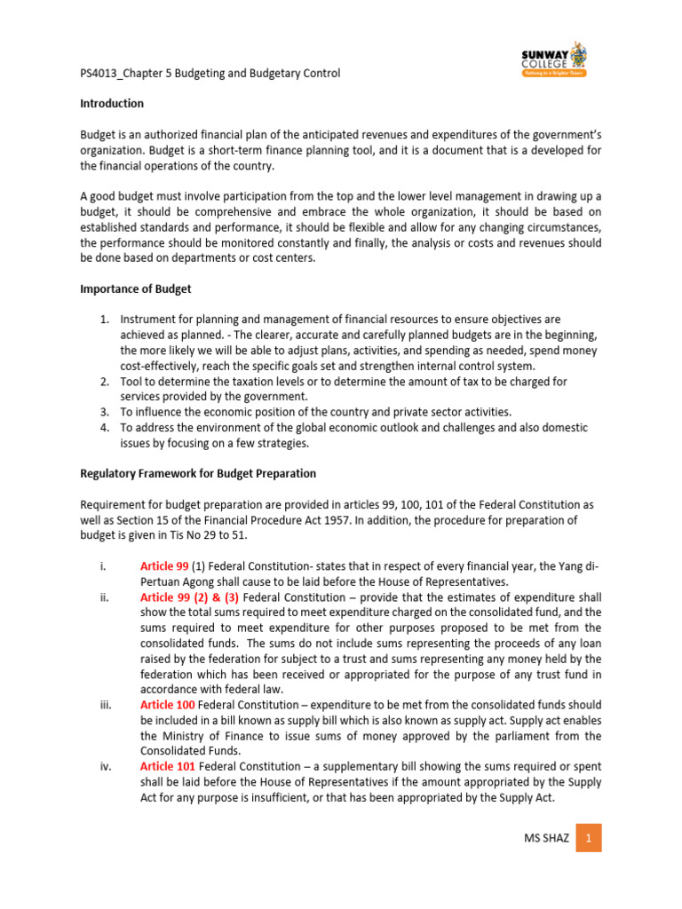 CHAPTER 5_1_Budgeting and Budgetary Control Notes(1) | PDF | Government ...