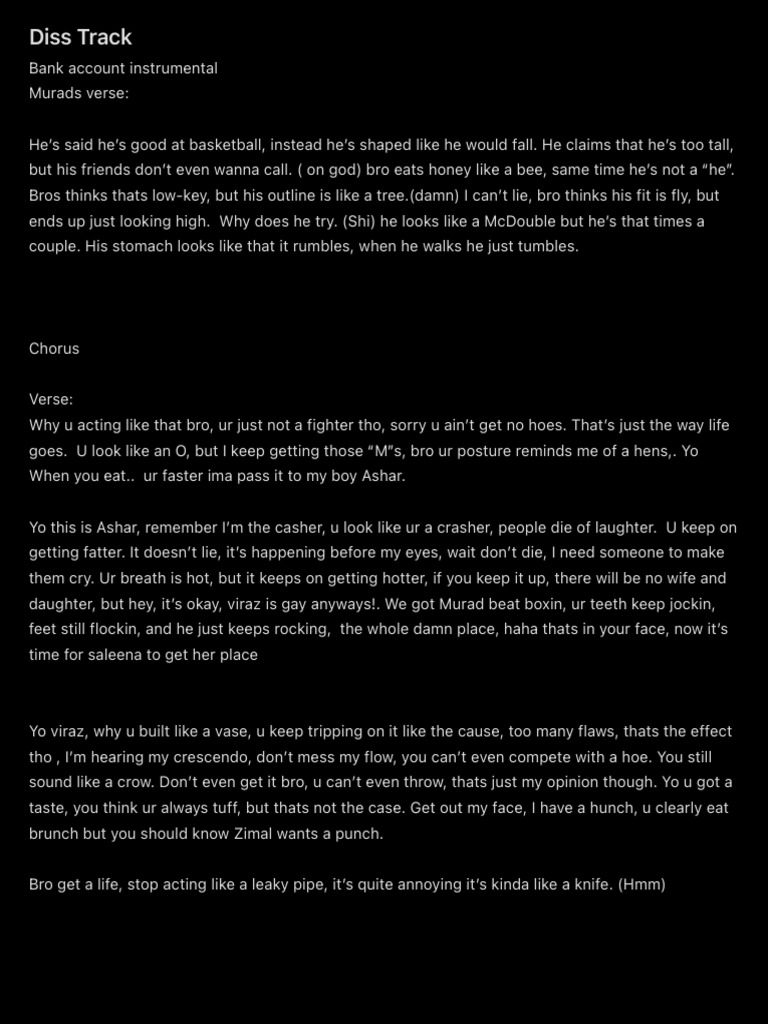 Humorous Diss Track Lyrics | PDF