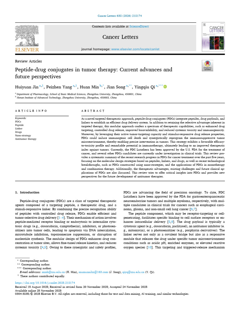 Peptide-Drug Conjugates in Cancer Therapy | PDF | Chemotherapy | Cancer