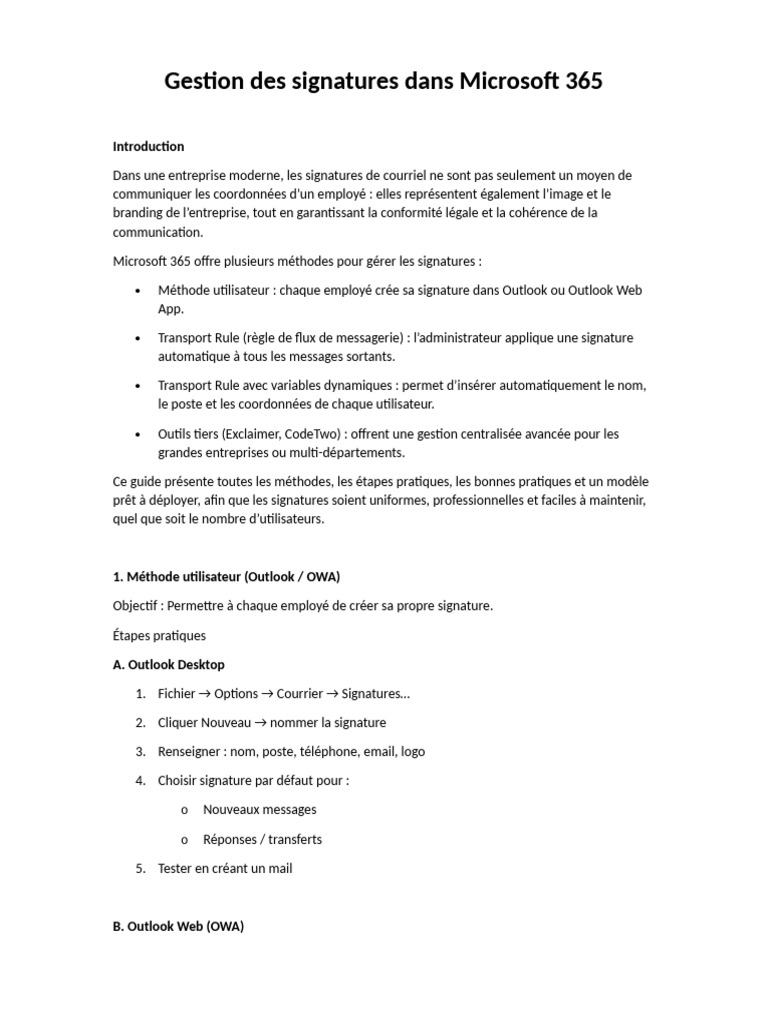Gestion des signatures dans Microsoft 365 | PDF | Microsoft Outlook ...