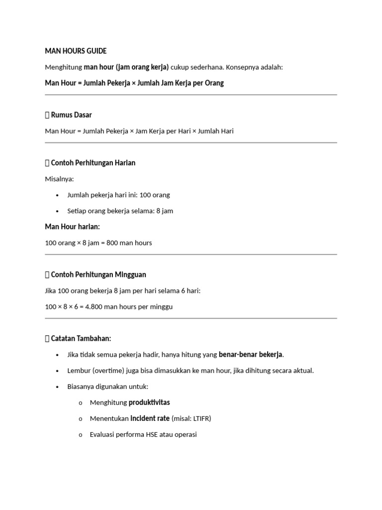 Panduan Menghitung Man Hour Kerja | PDF