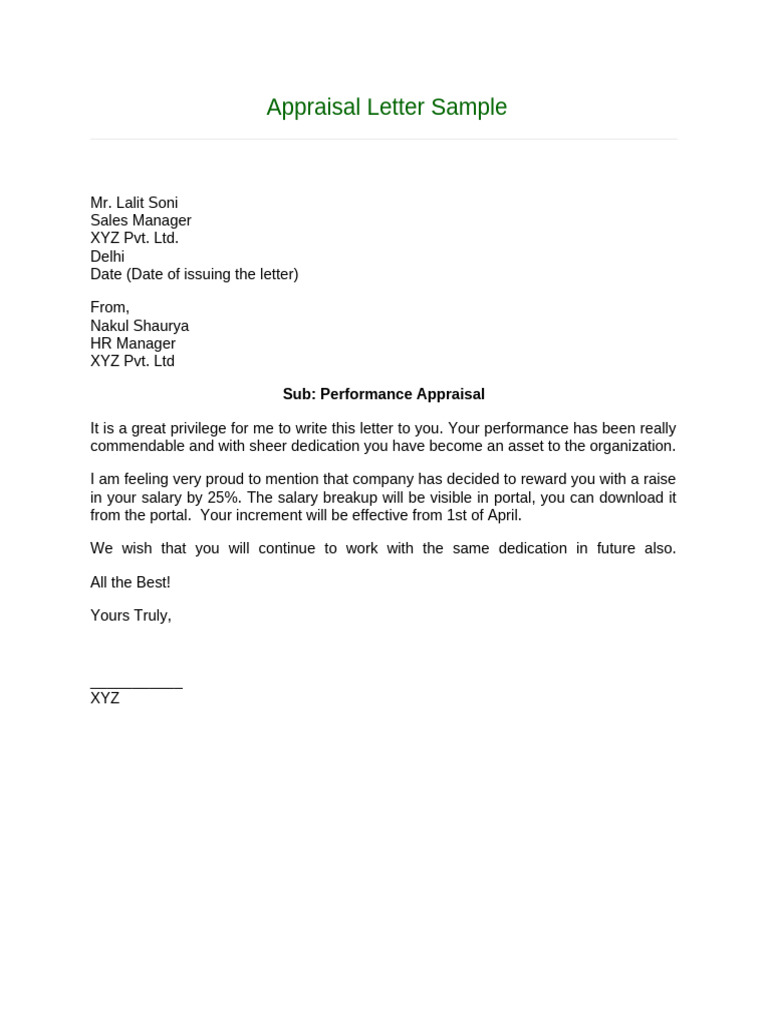 Performance Appraisal Letter Sample | PDF