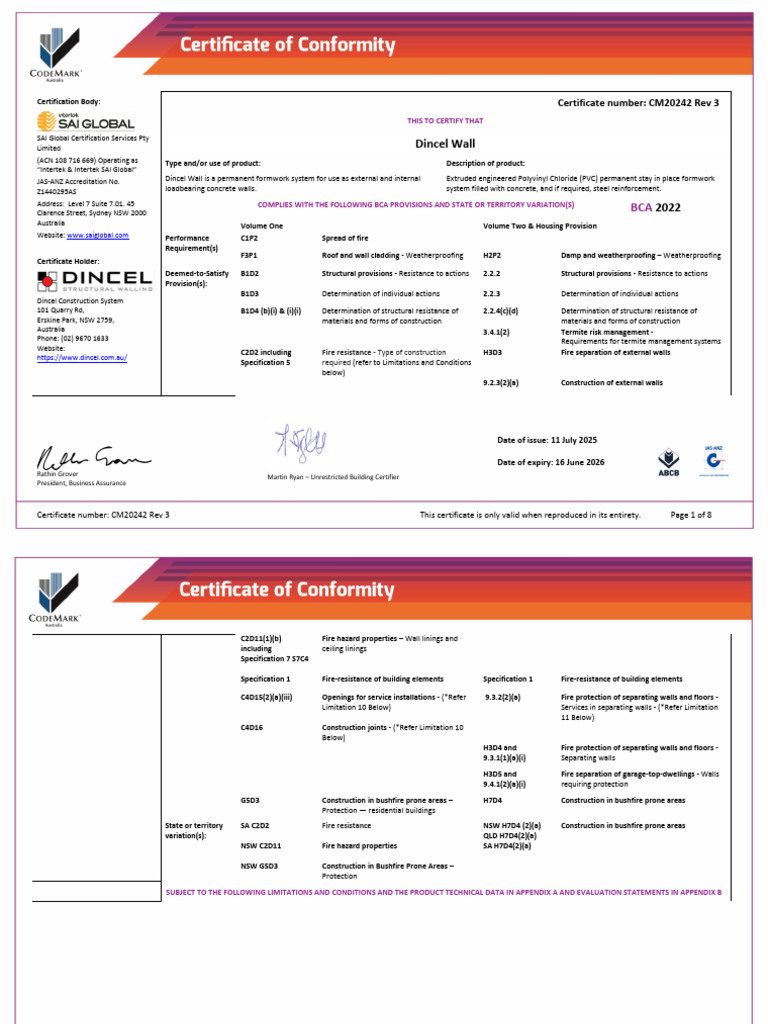 Dincel Wall Certification Details 2025 | PDF | Building Engineering ...